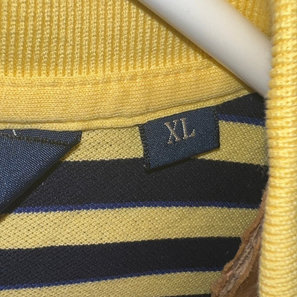 Polo Golf Ralph Lauren Men's XL Yellow Navy Blue Striped Pima Cotton Polo Shirt - Picture 5 of 7